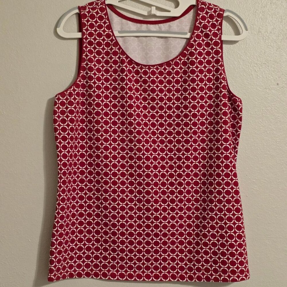 Kim Rogers LUXE TOUCH MAROON Red & White GEOMETRIC TANK TOP Blouse / Tee Sze L